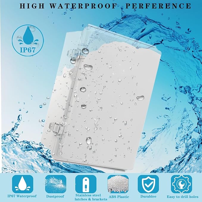 Waterproof Electrical Box,IP67 Junction Box Hinged Grey Cover ABS Project Boxes for Electronics DIY Enclosure with Mounting Plate Wall Bracket and 2 Cable Glands 13.8" x 9.8" x 5.9" - Image 2