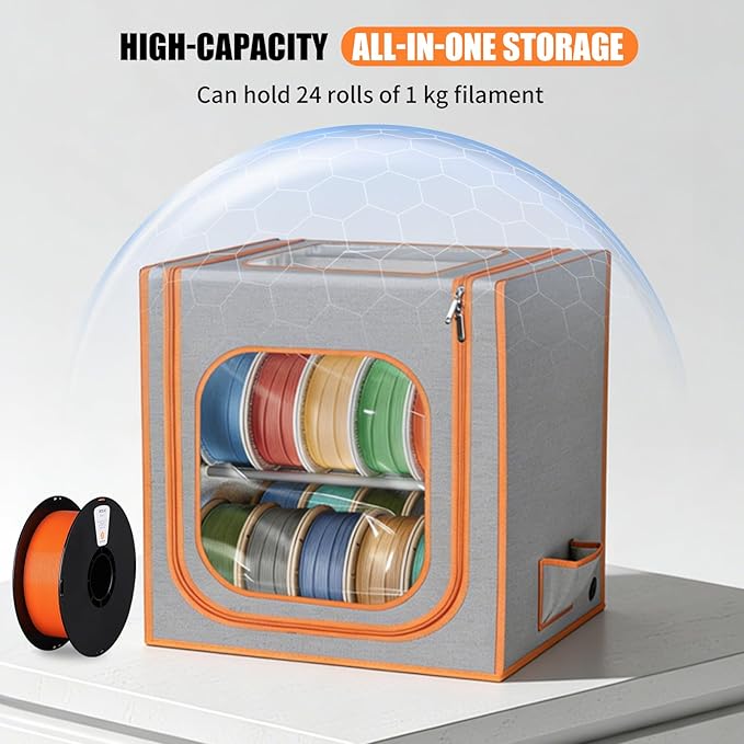 3D Printer Filament Storage Box- 2 Tiers Metal Filament Storage Rack with Trans Cover,with LED Strip Lights Holds Up to 24 Rolls of Filaments for Home, Studio，Waterproof & Dustproof Filament Tent - Image 3