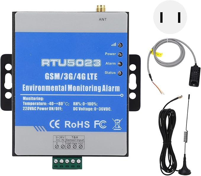 RTU5023 Wireless Temperature Humidity GSM Alarm Monitor with SMS Alerts for Power Outage and Environmental Monitoring AC 100‑240V, for Home Office Hotle by Sonew