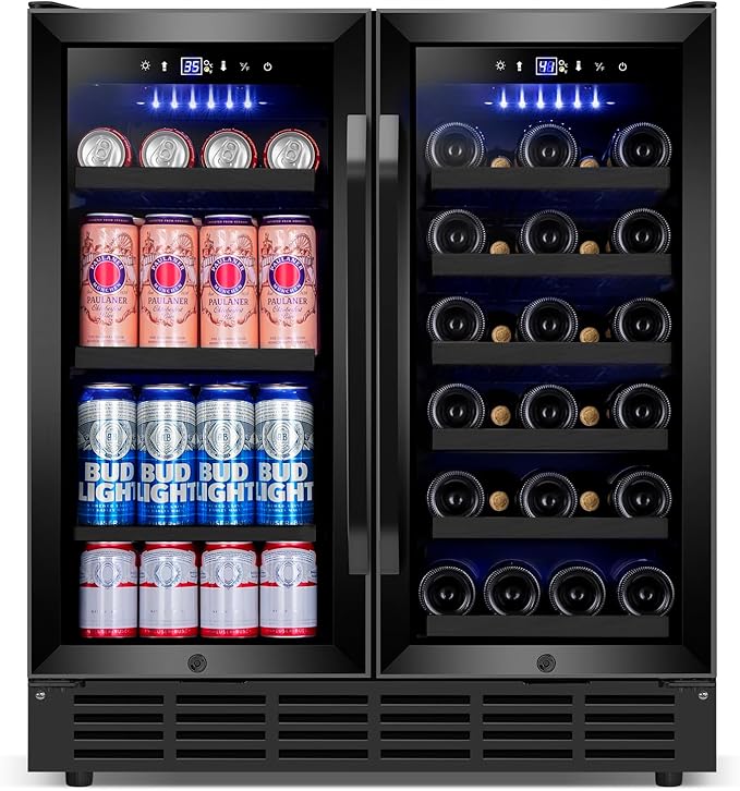 30 Inch Wine and Beverage Refrigerator, Upgrade Dual Zone Wine Cooler, 30'' Wine beverage Fridge Built in or Freestanding Under Counter Large Capacity Glass Door Advanced Cooling System,Black - Image 9