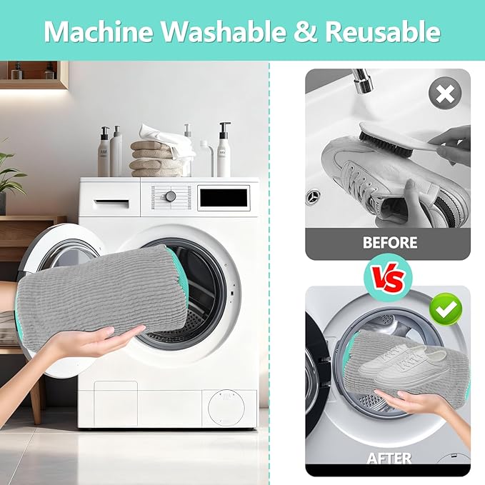 Shoe Washing Machine Bag, Shoe Cleaning Bag, Reusable Laundry Shoes Bag for Washer & Dryer Cleans & Protects All Shoes Types 4PCS (Grey) - Image 5