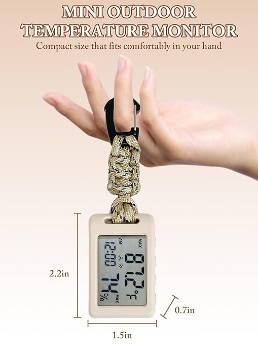 Digital Thermometer,Room Thermometer Indoor,Temperature Humidity Monitor with Display Time Date,Hygrometer Indoor Humidity with Carabiner Clip,Outdoor Thermometer for Camping Hiking Travel - Image 7
