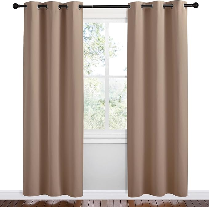 NICETOWN Short Window Curtains and Drapes, Set of 2, 42 by 78 Inch, Cappuccino, Thermal Insulated Solid Grommet Blackout Curtains/Drapes for Bedroom Samll Window - Image 2