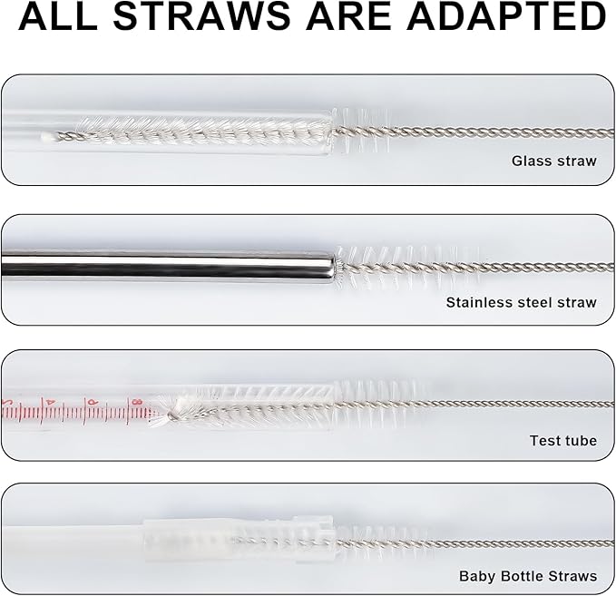 Straw Cleaner Brushes Sets, 12 Pieces 8.2 Inch Botthle Cleaning Brush and Nylon Tube Brush Brush Kit for Sippy Cup, Tumbler, Water Bottle, Drinking Straw (White) - Image 2