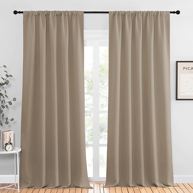 NICETOWN Blackout Curtains for Living Curtains, Taupe, 2 Panels, 52 by 95, Room Darkening Window Curtain Panels, Easy-Care Solid Thermal Insulated Draperies/Drapes for Daughter Room by NICETOWN