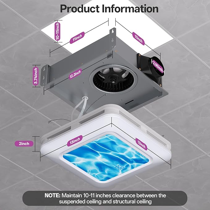 Bathroom Fan with Humidity Sensor,230 CFM 1.0 Sone Bathroom Exhaust Fan with Light,Ventilation and Exhaust Fan with Remote Control and Timer Function,Ripple Texture - Image 3