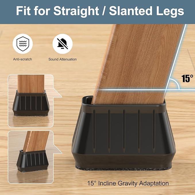 24PCS Rectangular Chair Leg Floor Protectors for Hardwood Floors, Thicken Rubber Chair Leg Cap Covers, Non Slip Furniture Leg Pads to Protect Wood Tile Floors from Scratches and Reduce Noise - Image 4