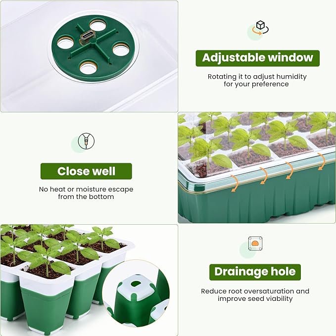 6 Packs Seed Starter Tray with Grow Lights, 72 Cells Silicone Seed Starter Kits with Humidity Dome, 3 Lights for Seed Starting, 4 Timing Set, 8 Full Spectrum Germination Kit for Plant Seeds - Image 5