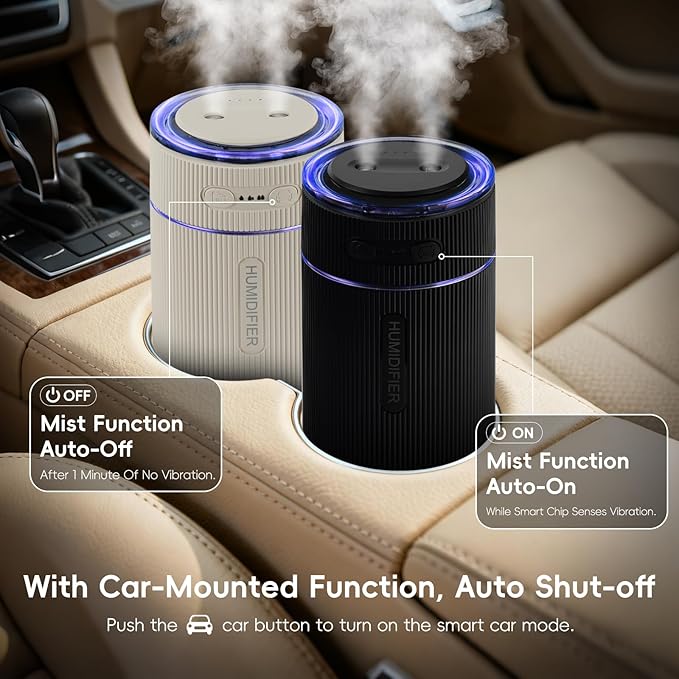 Portable Small Humidifiers for Travel, Mini Air Ultrasonic Humidifier with Filter Element - Cool Mist, Whisper Quiet, Nightlight, 350ML Tank, Car Modes, Perfect for Baby, Bedroom, Hotel, Desk, Plants - Image 6