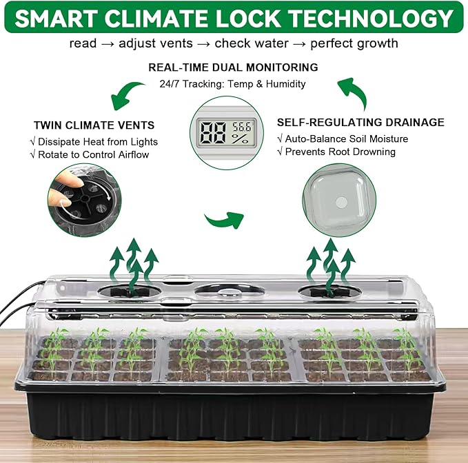 Seed Starter Tray with Grow Light,72-Cell Seed Starter Kit with Magnetic Hygrometer,Seed Germination Kit with Humidity Dome,User-Friendly Plant Germination Trays for Indoor Plants - Image 6