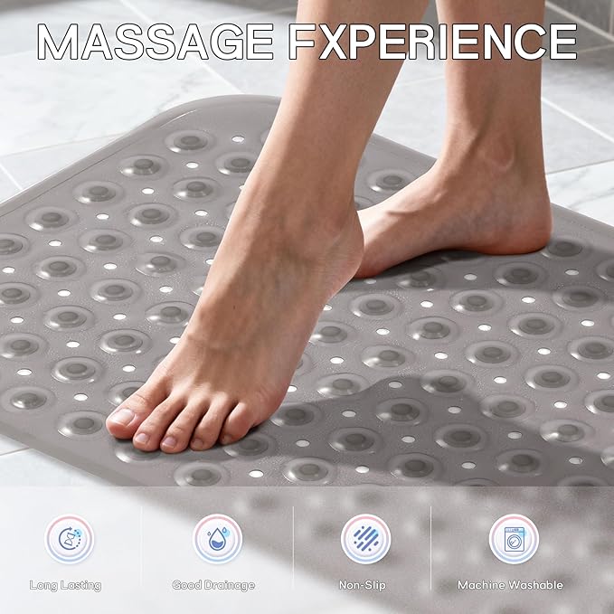 Anti-Slip Bathtub Shower mat, 27.5×14.5（Approximately 70×37cm） inch Soft Oversized Machine Washable Non-Slip Bathtub mat with Drainage Holes, Bathroom Floor Suction Cup.（1-Clear Gray） - Image 5
