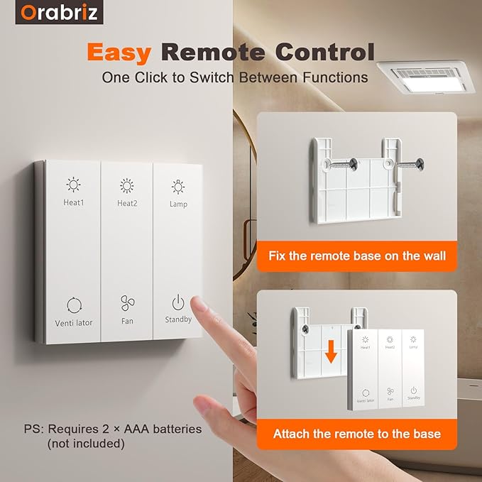 4-in-1 Bathroom Exhaust Fan with Dual-Mode Heater and LED Light, 110 CFM Quiet Ceiling Vent Fan, 1300W Heating Power, 1.0 Sone Ultra Silent Bath Fan with Light, Ventilation, and Remote Control - Image 6
