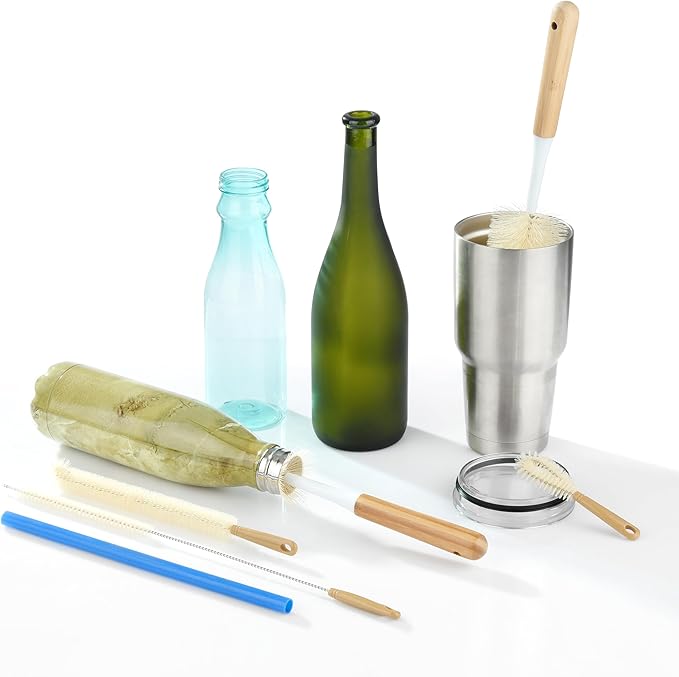 ALINK 5-Pack Bottle Brush Cleaner - Extra Long Bamboo Handle Water Bottle Straw Cleaning Brush for Washing Narrow Neck Beer Wine Decanter, Sports Bottle, Thermos, Flask, Jug - Image 9