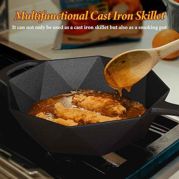 Dual-Layer Wood Stove Steamer/Humidifier + 6.5 Inch Octagon Cast Iron Skillet with Lid – Multi-Functional for Steaming, Frying, Baking & Stove - Image 8