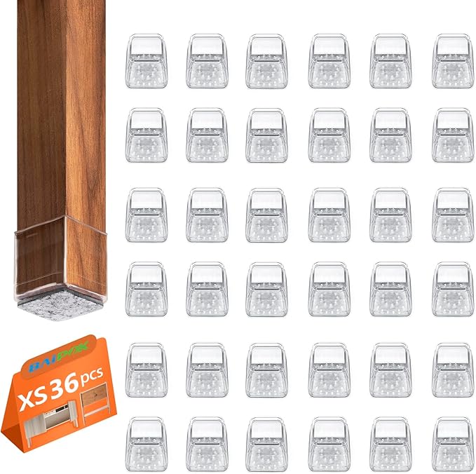 36pcs Square Chair Leg Floor Protectors, Felt Furniture Pads for Hardwood Floors, Silicone Chair Leg Covers to Protect Wood Tile Floors, Floor Protectors for Chairs, Not Fall Off, Clear, X-Small by BAIPOK