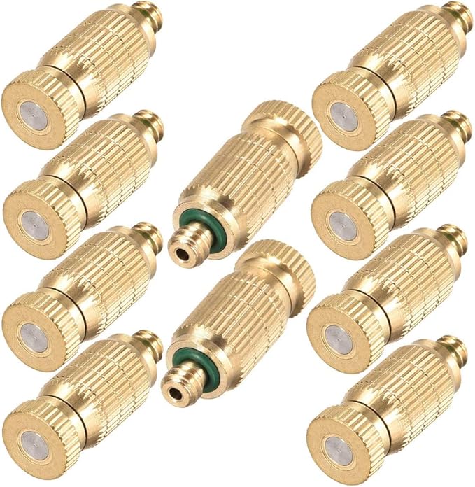Brass Misting Nozzle, 10 Pack High Pressure Spray 10/24 UNC Outdoor Anti-drip Fogging Spray Head Misting System Tips for Landscaping Outdoor Cooling System (0.012 Orifice) by RESNSTAR