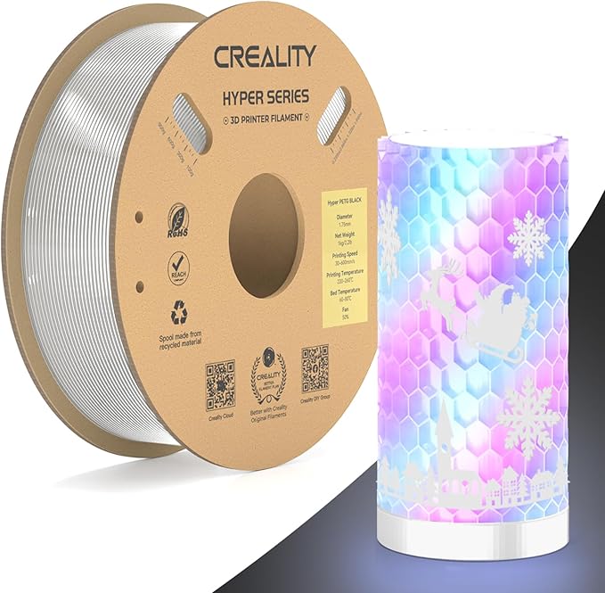 Official Creality Transparent Filament Hyper PETG Filament Clear 1.75mm, High Speed 600mm/s 3D Printer Filament PETG, 1kg(2.2lbs)/Spool, Dimensional Accuracy ± 0.05 mm by Creality