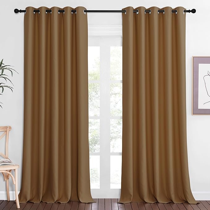 NICETOWN Blackout Curtains 84 Inch Length, Thermal Insulated Curtains for Bedroom Grommet Energy Saving Room Darkening Drapes for Living Room Window, 1 Panel, Gold Brown, 66" W x 102" L by NICETOWN