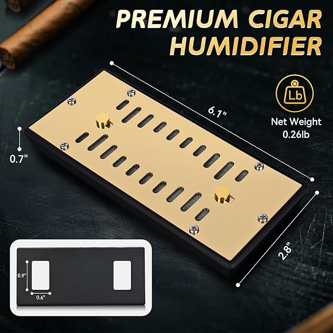 Electroplated Gold Cigar Humidor Humidifier,Slide-Closure Design,Maintains 68-72% Humidity for 50-150 Cigars,Premium Moisture Control & Travel-Friendly - Image 2