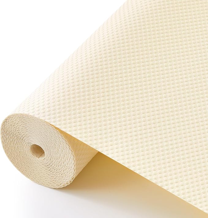 100% EVA Shelf Liner for Kitchen Cabinet, 12" x 240" Drawer Liners Non Adhesive Non Slip Waterproof Plastic Paper, Dresser Pantry Bathroom Refrigerator Protector, Cream by ALIUNI