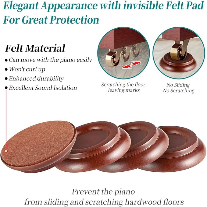 Piano Caster Cups - Upright Piano Wheel Floor Protectors Piano Coasters .Set of 4 - Image 2
