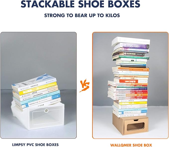 Shoe Box 12 Pack,13.2 x 8.3 x 5.1in Waterproof Storage Boxes, Socks, Stationery, Toys, Underwear,Heavy Duty,Stack-able Cardboard Boxes,with Marking Labels,Transparent Window - Image 4