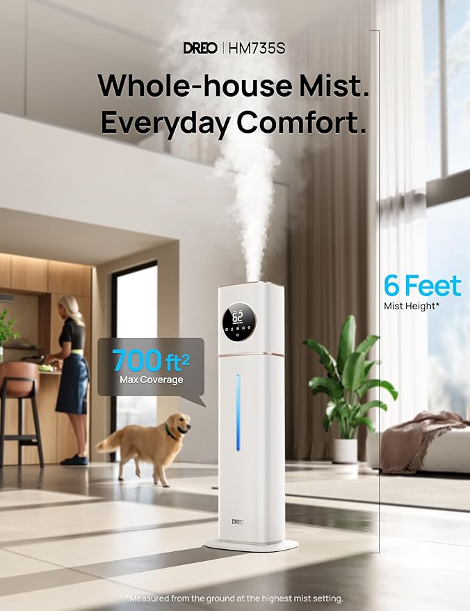 DREO HM735S 11L Smart Humidifier Large Room 700 ft², 100H Cool Mist Air Humidifiers for Bedroom, Top-Fill, Clean Tank Technology, 26dB, Auto Mode, Aroma Box, RGB, Remote & APP Control, Baby, White - Image 2