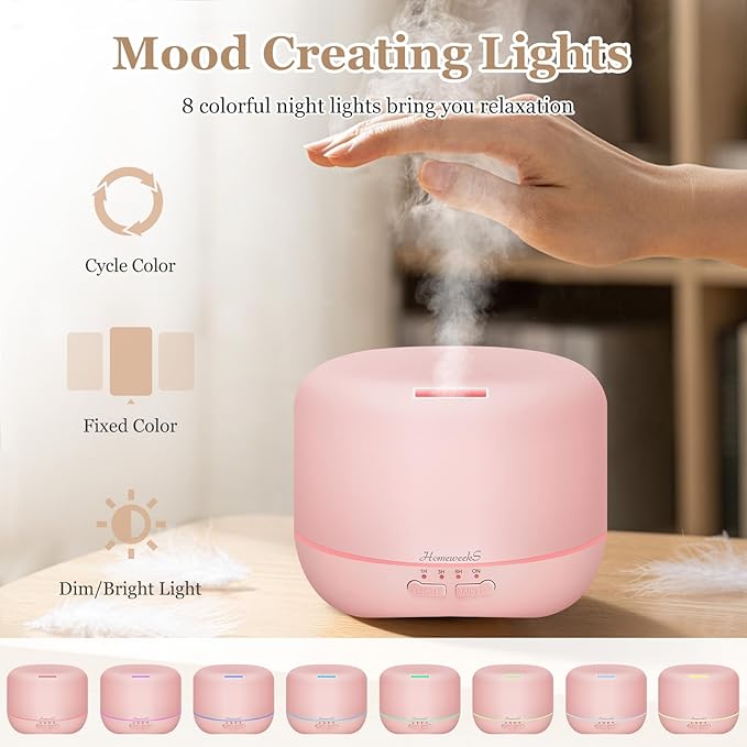 Aromatherapy Essential Oil Diffuser for Room: Air Humidifier Aroma Scent Cool Mist Colorful Lights Cute Small Large Waterless Auto Off Ultrasonic Diffusers for Home Bedroom Pink (300ml) - Image 5