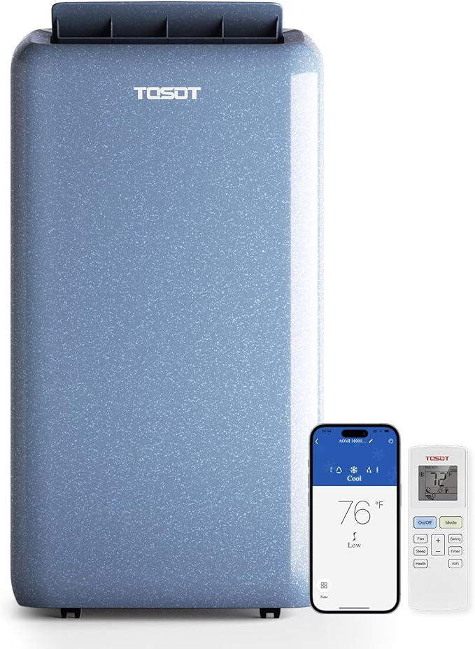 TOSOT 14,000BTU (9,600 BTU SACC) Wifi Portable Air Conditioner with Heating Mode, Cooling, Dehumidifier, Fan, Auto Swing, 24H Timer, for Large Rooms Up to 600 sq ft, AOMI Series, Steel Blue by TOSOT