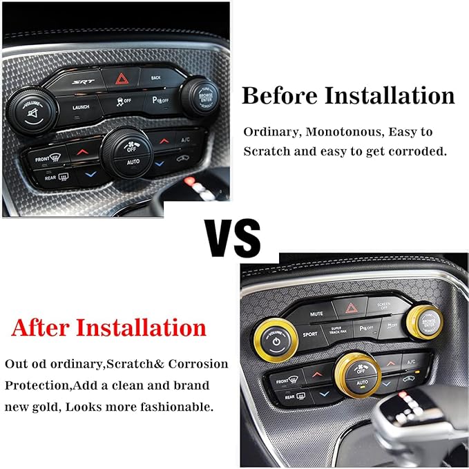 Auprite Climate Control Knob Covers for Challenger Accessories 2015-2023 2024, for Dodge Charger 2015-2023 2024, for Dodge Chrysler 300/300s 2015-2024,3Pcs Kit (Gold) - Image 4