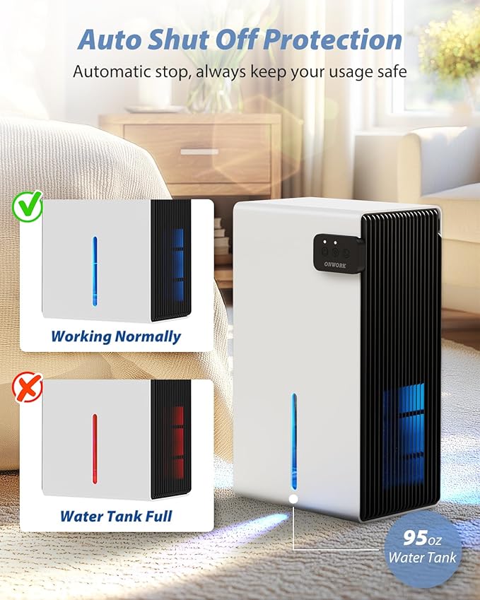 Dehumidifier, 95 OZ Dehumidifiers for Home (800 sq.ft), Quiet Small Dehumidifiers for Bedroom Bathroom Basements Closet RV, Auto Shut Off, Two Working Models and 7 Colors LED（White） - Image 3