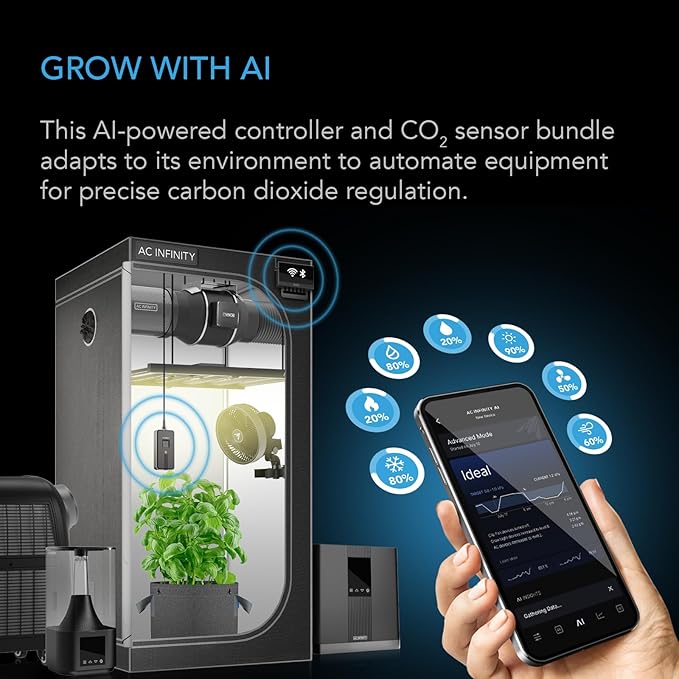 AC Infinity Controller AI+ with CO2 Sensor Bundle – AI-Powered Learning, CO2 Data Tracking for Gardens & Grow Tents, Temp, Humidity, & VPD Monitoring for Dynamic Level Adjusting, Bluetooth & WiFi App - Image 2