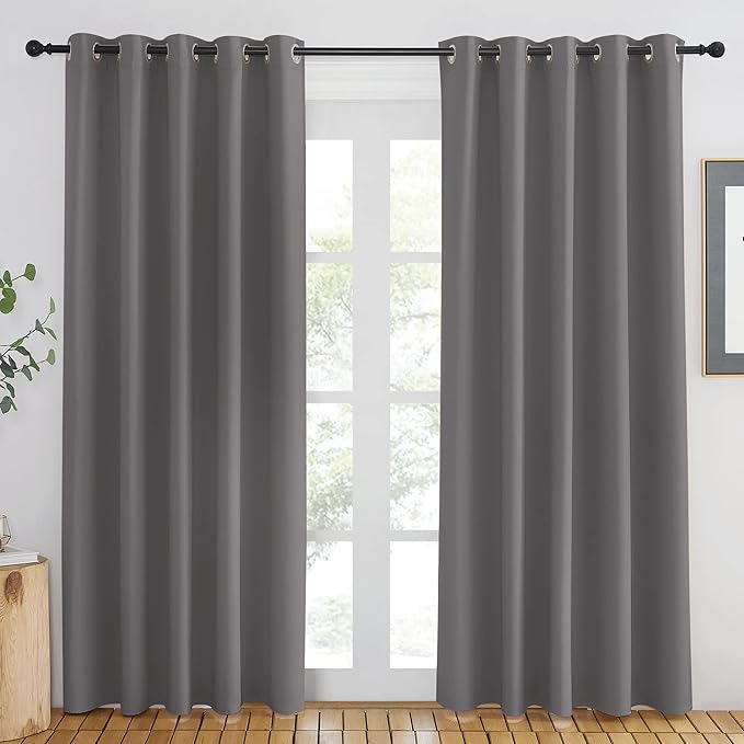 NICETOWN Doorway Curtain Panel for Bedroom - Room Darkening Light Blocking Thermal Insulated Solid Ring Top Blackout Window Drapes for Living Room (1 Panel, W66 x L84, Gray) - Image 2