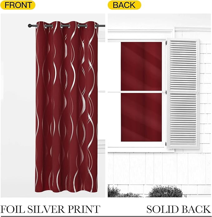 NICETOWN Blackout Curtains 84 inch Length 2 Panels Set, Noise Reducing Thermal Insulated Wave Line Foil Print Design Blackout Curtains for Patio Sliding Glass Door (Burgundy Red, 52-inch Width) - Image 6