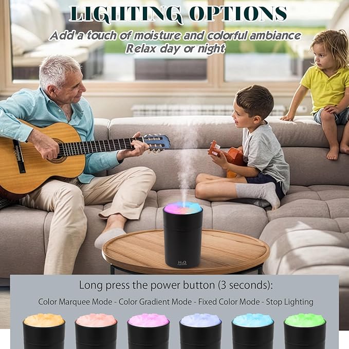 Portable Mist Humidifier Auto Shut-Off USB Powered 220ml Small Desktop Humidifiers with Colorful Light 2 Cool Spray Modes for Bedroom Office Car (Black) - Image 3
