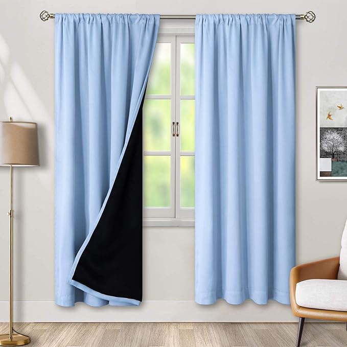 BGment Thermal Insulated 100% Blackout Curtains for Bedroom with Black Liner, Double Layer Full Room Darkening Noise Reducing Rod Pocket Curtain (42 x 84 Inch, Spa Blue, 2 Panels) by BGment