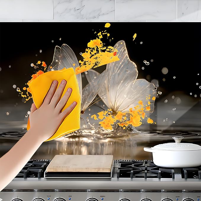 NYZE Kitchen Backsplash Stickers Waterproof Stove Backsplash Protector, 30 X 16 inch Removable Kitchen Wallpaper with Wall Art Decor for Stove Cooking Area(Transparent Butterflies) - Image 6
