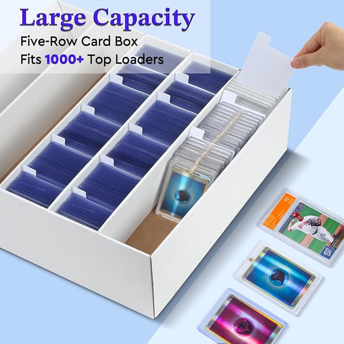 4 Pack Trading Card Storage Box - 5 Rows, Cardboard Storage Box holds 1100+ Top Loaders, Graded Card Holder Organizer Case fits PSA/HGA Slabs - Image 3