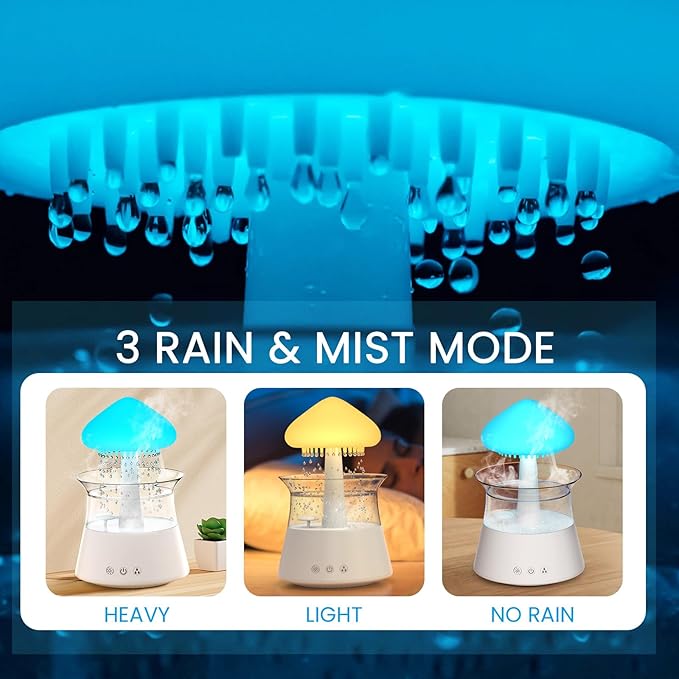 Diffuserlove Cloud Humidifier Rain Water Drip Diffuser Humidifier with Remote Waterfall Lamp Mushroom Humidifier Rain Sounds White Noise Humidifier Air Humidifiers for Bedroom Desk - Image 3
