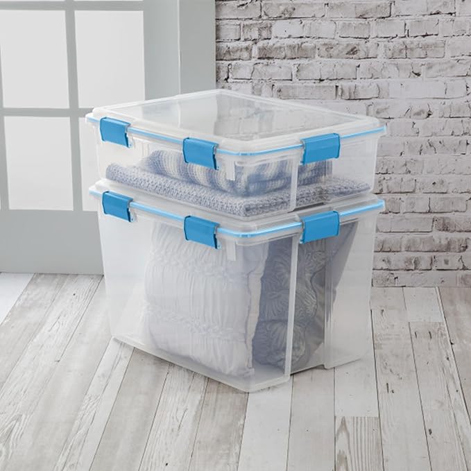 Sterilite 4-Pack Gasket Box, Weather-Resistant Storage Bins with Latching Lids, 80 Quart - Heavy-Duty Organizing Containers for Closet, Bathroom, and Office - Image 4