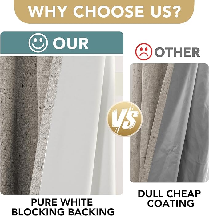 H.VERSAILTEX Linen Blackout Curtains Durable Thick Textured Linen Look 100% Blackout Patio Door Curtain Anti Rust Grommet Extra Wide Sliding Door Curtain Panel, W100 x L108 inch - Stone - Image 4