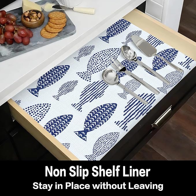 Blue Shelf Liner for Kitchen Cabinets Non Adhesive Drawer Liners Non Slip Cupboard Liner Strong Grip Waterproof Kitchen Cabinet Liners Easy to Clean Blue Dresser Shelves Paper 12IN x 16.4FT - Image 8
