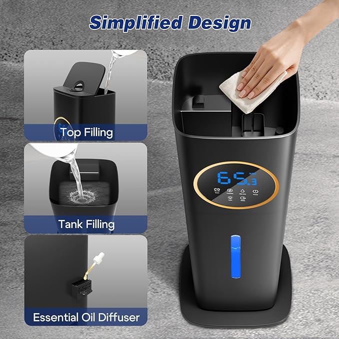 Humidifiers for Bedroom, 2.1Gal/8L Humidifier large room with Essential Oil Diffuser, Top Fill Whole House Cool Mist Humidifiers for Plants Baby Kids Adults(Black) - Image 7