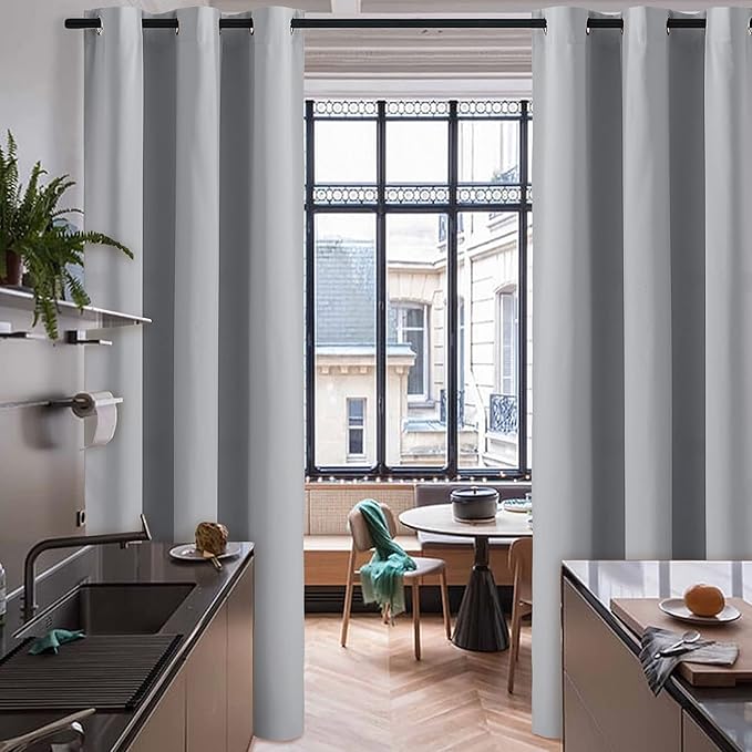 RYB HOME Sliver Grey Blackout Curtains for Patio Sliding Glass Door Full Shade Privacy Drapes for Apartment Room Patitions Shared Bedroom Backdrop, Wide 60 x Long 108 inches, 1 Panel - Image 2