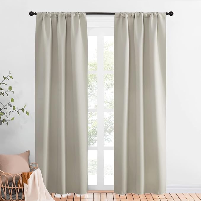 NICETOWN Blackout Curtains for Living Curtains, Room Darkening Window Curtain Panels, Easy-Care Solid Thermal Insulated Draperies/Drapes for Daughter Room (Natural, 2 Panels, 34 by 84) by NICETOWN