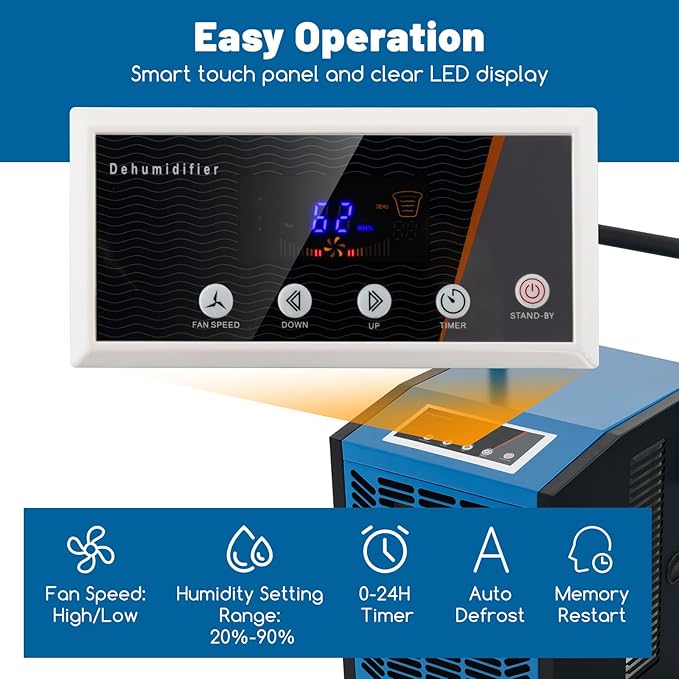 COSTWAY Commercial Dehumidifier, 4500 Sq.Ft Crawl Space Dehumidifier with Pump & Drain Hose, 24H Timer & 4 Wheels - Image 2