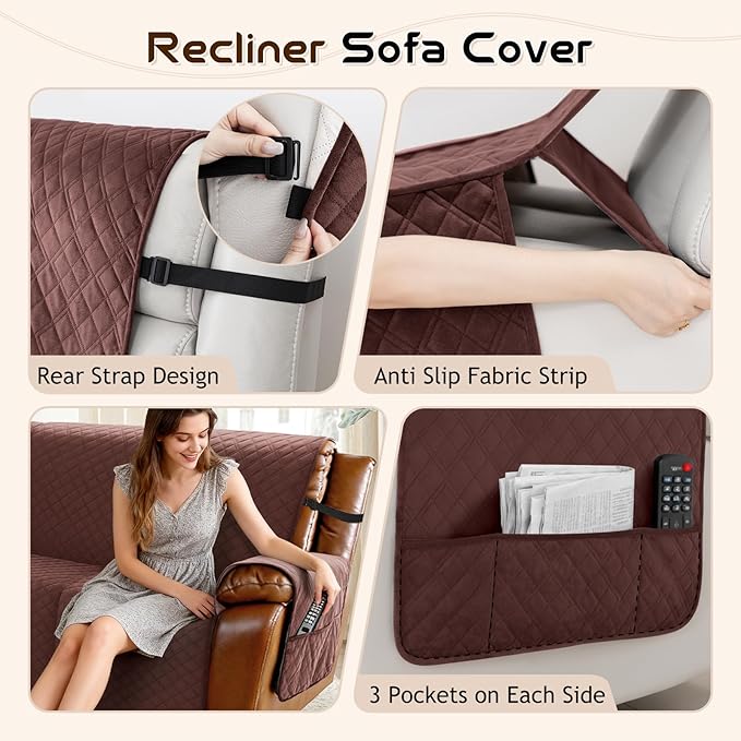 Arfntevss Waterproof Recliner Sectional Couch Covers for Reclining Sectional L Shape Sofa Cover Washable Recliner L Shaped Slipcover Sets for Dog Furniture Protector (5 Seater, Chocolate Brown) - Image 4