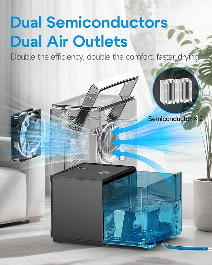 Small Dehumidifier with Drain Hose, Portable Dehumidifier for Bathroom, 118oz Dehumidifiers for Home 800 sq ft with 7 Colorful Light, Quiet Dehumidifiers for Bedroom RV Closet Basement - Image 4
