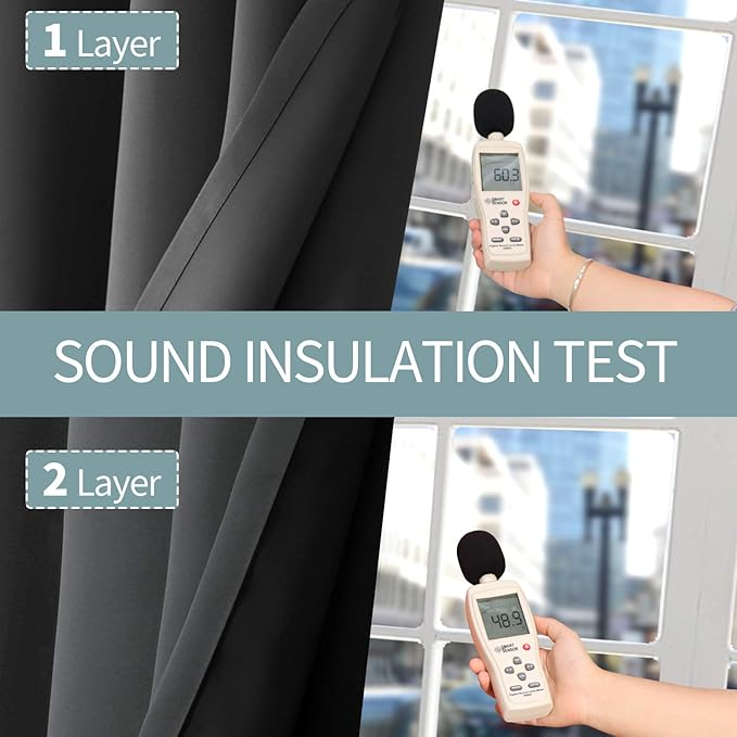 BGment Thermal Insulated 100% Blackout Curtains for Bedroom with Black Liner, Double Layer Full Room Darkening Noise Reducing Grommet Curtain (60 x 63 Inch, Dark Grey, 2 Panels) - Image 8