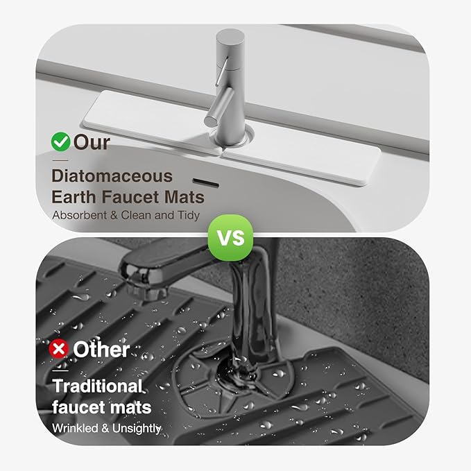 20" x 4" Stone Faucet Mat for Kitchen Sink, Quick Drying Diatomite Sink Tray, Faucet Sink Splash Guard for Prevents Moisture Buildup (White) - Image 6